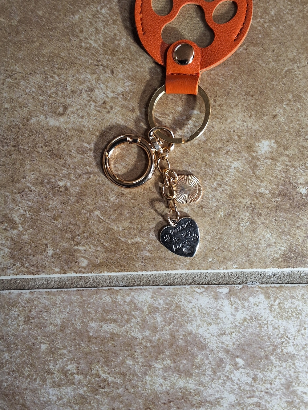 Orange Leather Heart Charm Keychain - Women's Accessory